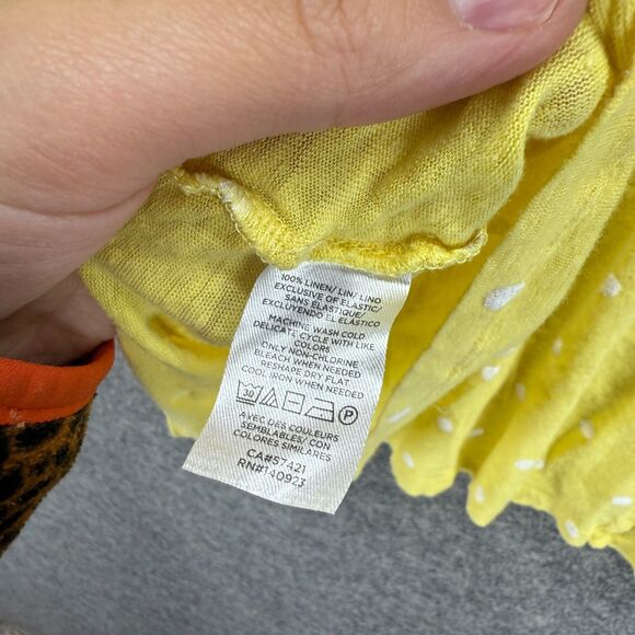 Loft T-Shirt Women L Large Yellow Polka Dot Linen Short Sleeve Round Neck Casual - Picture 4 of 7